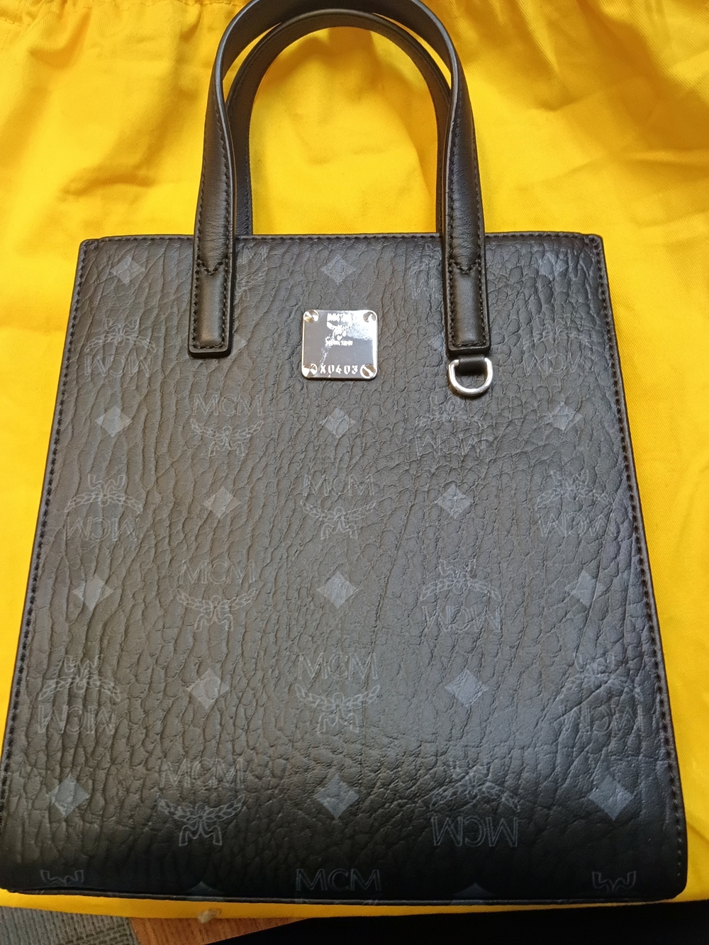 MCM Black Logo-Embossed Leather Tote